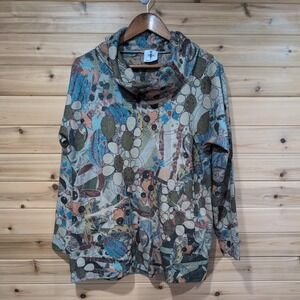 Inoah Cowl Neck Tunic Top Womens Medium Abstract Floral Print Knit T807BM Multi